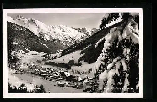 AK St. Anton, Ortsansicht im Schnee