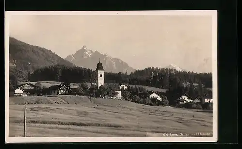 AK Lans, Ortspartie mit Kirche, Serles und Habicht