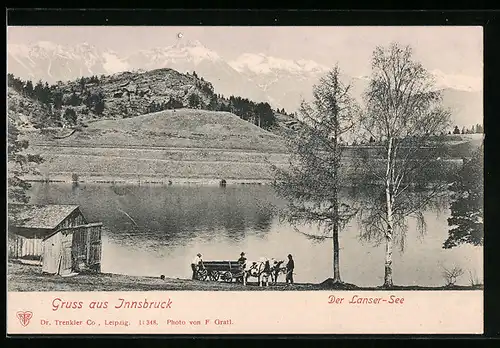 AK Lans, Bauern mit Ochsengespann am Lanser-See