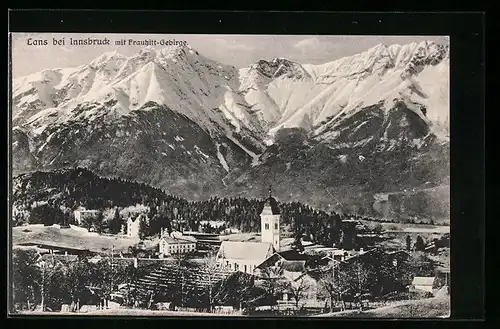 AK Lans bei Innsbruck, Ortspartie mit Kirche und Frauhitt-Gebirge