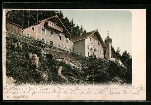 AK Heilig Wasser bei Innsbruck, Ortspartie mit Kirche