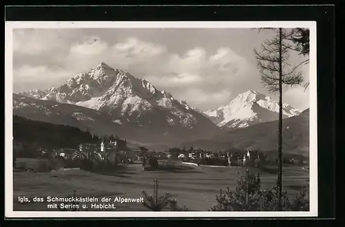 AK Igls, Ortsansicht mit Serles u. Habicht