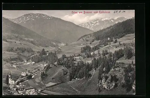 AK Gries am Brenner, Ortsansicht aus der Vogelschau mit Tribulaun