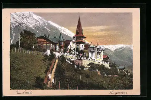 AK Innsbruck Hungerburg, Gebäude mit Alpen
