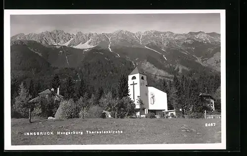 AK Innsbruck-Hungerburg, Theresienkirche mit Bergen