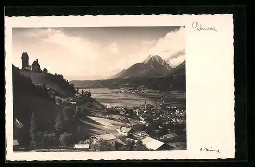 AK Schwaz, Ortsansicht aus der Vogelschau