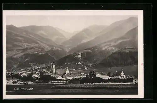 AK Schwaz, Ortsansicht mit Alpen