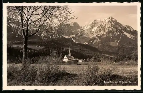 AK Scheffau am Wilden Kaiser, Ortsansicht mit Berg