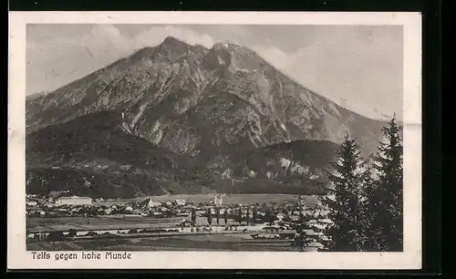 AK Telfs, Ortsansicht gegen Hohe Munde