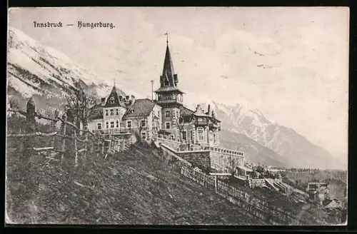 AK Innsbruck-Hungerburg, Gebäudeansicht mit Alpen