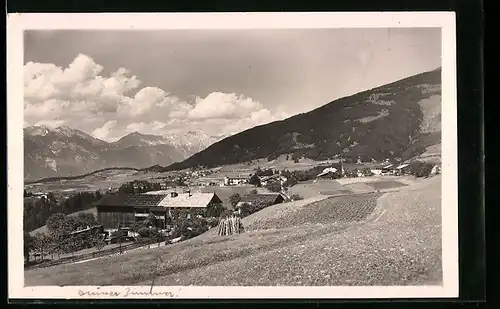 AK Schönberg im Stubaital, Ortsansicht aus der Vogelschau