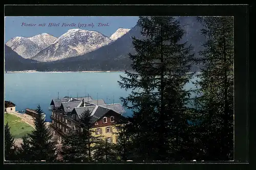 AK Breitenwang, Plansee mit Hotel Forelle und Gebirgspanorama