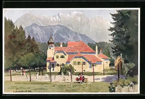 Künstler-AK Igls, Partie am Kurhaus