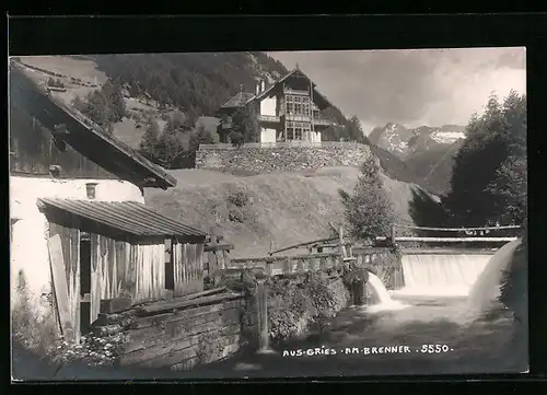 AK Gries a. Brenner, Flusspartie mit kleinem Wasserfall