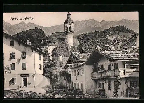 AK Hötting, Ortspartie mit Glockenturm