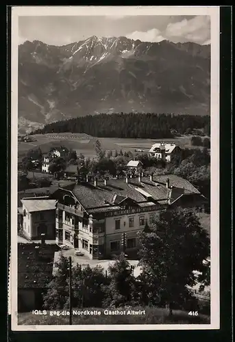 AK Igls, Ortsansicht gegen die Nordkette, Gasthof Altwirt