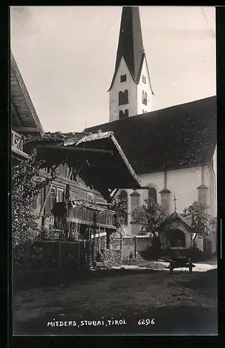 AK Mieders, Ortspartie mit Kirche