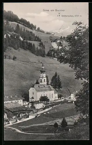 AK Gries am Brenner, Ortsansicht mit Amthorspitze