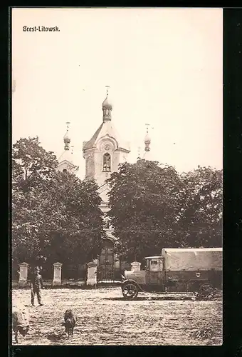 AK Brest-Litowsk, Ortspartie mit Kirche