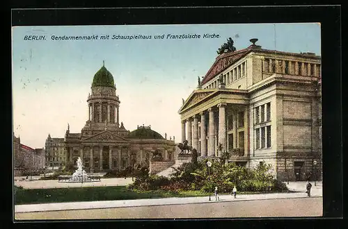 AK Berlin, Gendarmenmarkt mit Schauspielhaus und Französischer Kirche