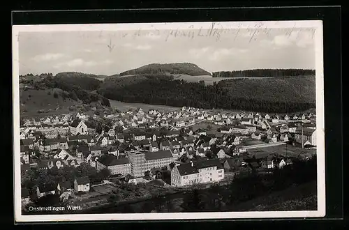 AK Onstmettingen /Württ., Ortsansicht mit Wald