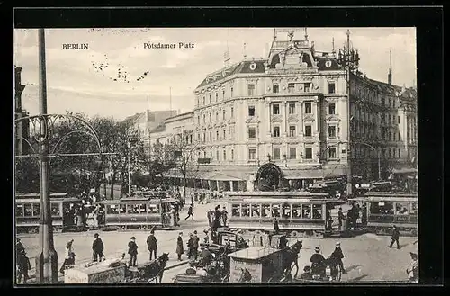 AK Berlin-Tiergarten, Strassenbahn am Potsdamer Platz