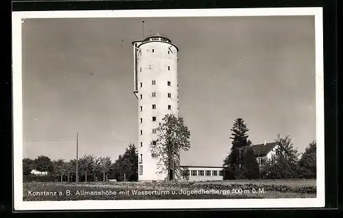 AK Konstanz, Allmanshöhe mit Wasserturm u. Jugendherberge