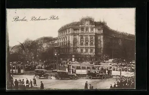 AK Berlin-Tiergarten, Potsdamer Platz mit Strassenbahn