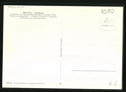 AK Leonberg, Blick auf Hotel Eiss