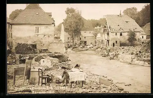 AK Berggiesshübel, Unwetter-Katastrophe 1927, Zerstörte Häuser