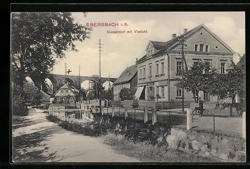 AK Ebersbach i. S., Niederdorf mit Viadukt