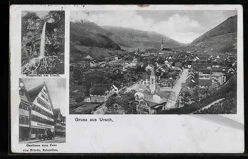 AK Urach, Gasthaus zum Fass, Totalansicht, Wasserfall bei Urach