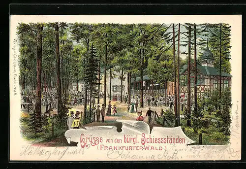 Lithographie Frankfurt-Niederrad, Gasthaus zu den Bürgerlichen Schiessständen