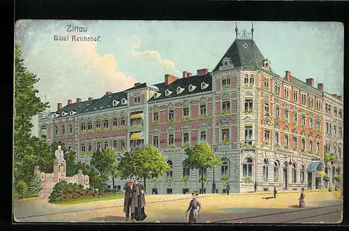 AK Zittau, Partie am Hotel Reichshof