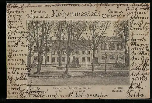 AK Hohenwestedt, Landwirtschaftliche Lehranstalt & Landwirtschaftliche Winterschule mit Friedenseiche & Moltke-Denkstein
