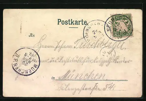 Lithographie Neuburg a. D., Uferpartie