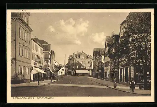 AK Göppingen, Poststrasse mit Geschäften