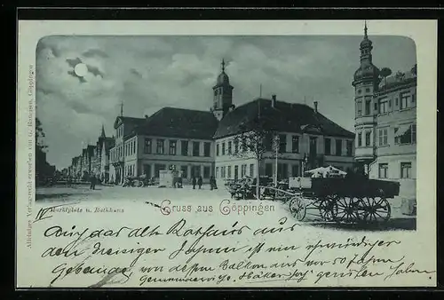 Mondschein-AK Göppingen, Marktplatz und Rathaus