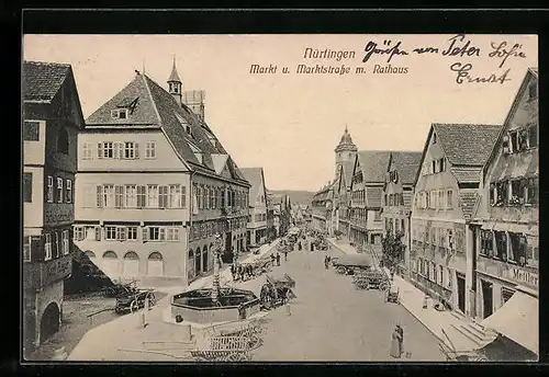 AK Nürtingen, Markt und Marktstrasse mit Rathaus