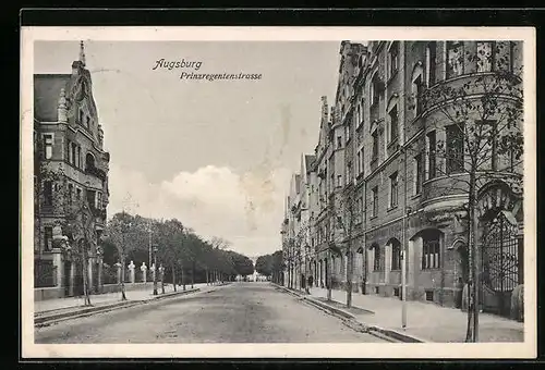 AK Augsburg, Blick in die Prinzregentenstrasse mit Wohnhäusern