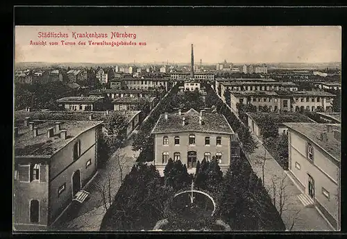 AK Nürnberg, Blick auf das Städtische Krankenhaus vom Turm des Verwaltungsgebäudes