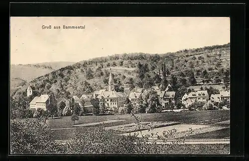 AK Bammental, Blick auf den Ort mit Kirche