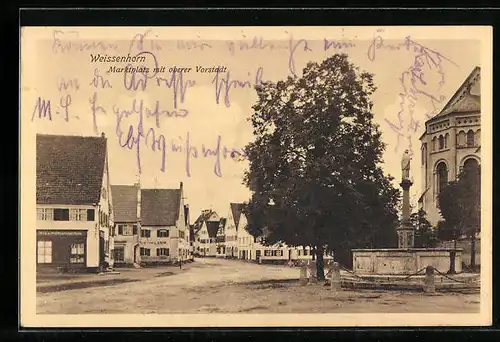 AK Weissenhorn, Marktplatz mit oberer Vorstadt, Brunnen