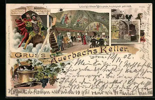 Lithographie Leipzig, Restaurant Auerbachs Keller, Hexenküche