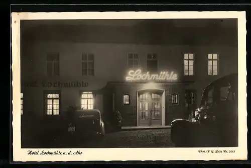 AK Lochmühle a. d. Ahr, Blick auf das Hotel Lochmühle a. d. Ahr bei Nacht