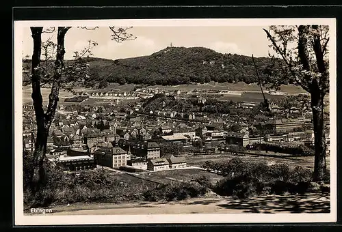 AK Ebingen, Blick auf die Stadt mit dem Bahnhof