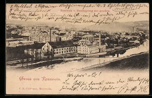 AK Rosswein, Blick auf den Ort mit Fabriken