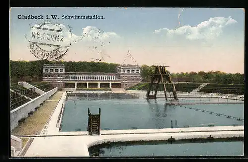 AK Gladbeck i. W., Partie im Schwimmstadion, Sprungturm