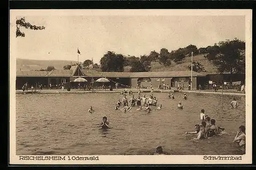 AK Reichelsheim i. Odenw., Partie im Schwimmbad mit Badegästen