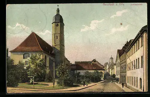 AK Neustadt a. Orla, Blick auf den Schlossplatz mit Kirche